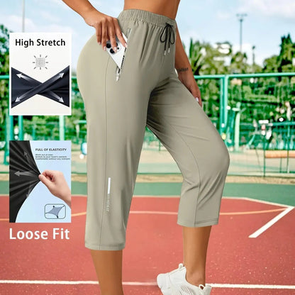 🔥8-Packs $24.99🔥Women's Capris Pants - Summer Drawstring Waist, Zippered Pockets