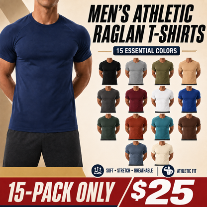 🔥Men's Raglan Sleeve Tee, Athletic Tapered Fit🔥20-Pack Today Only $29.99